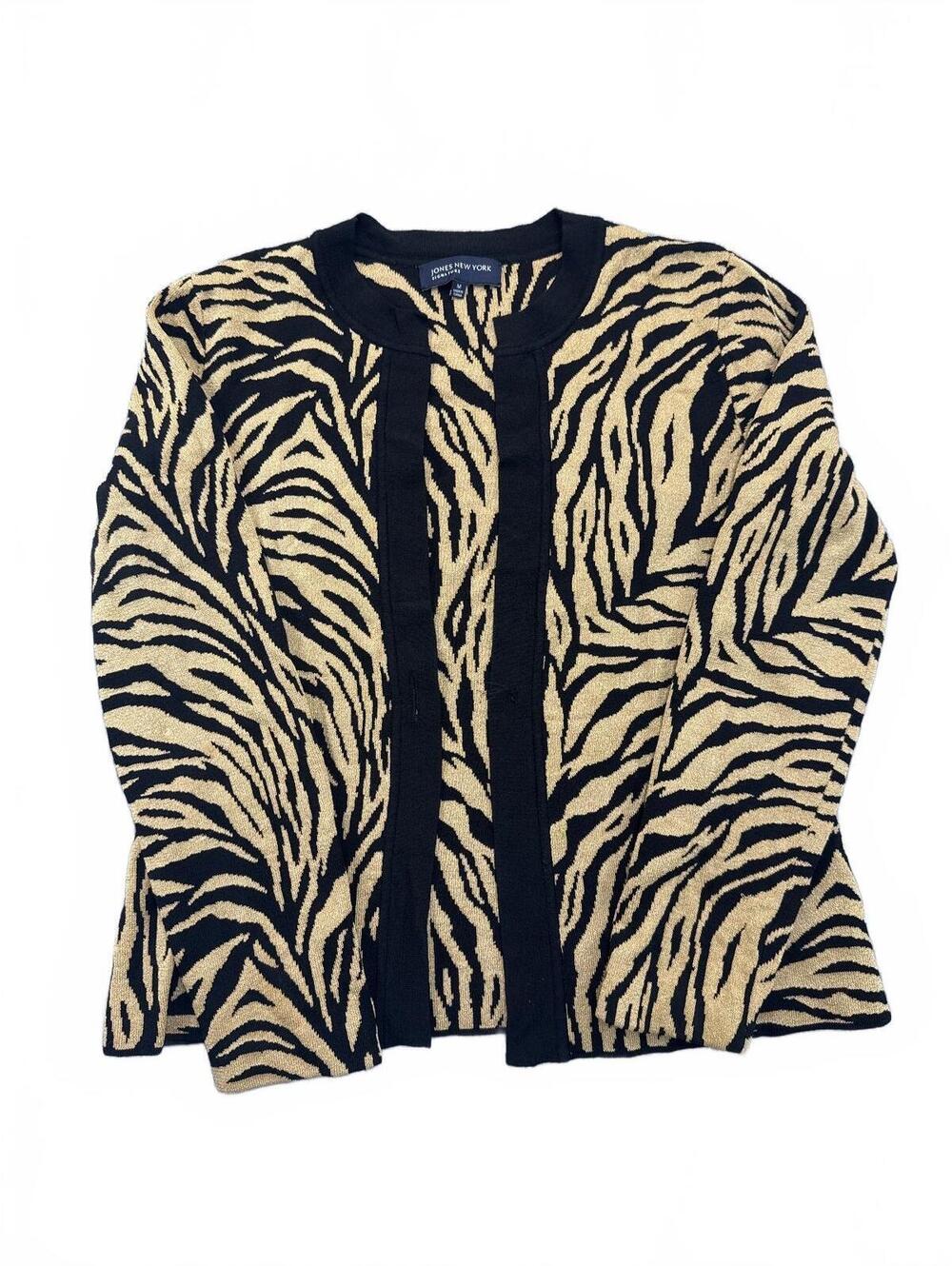 Jones New York Signature Zebra Stripe Knit Cardigan Sweater